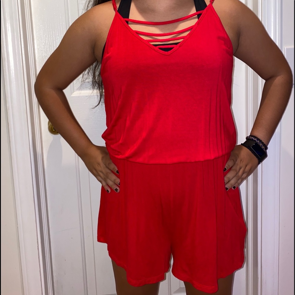 red cotton romper